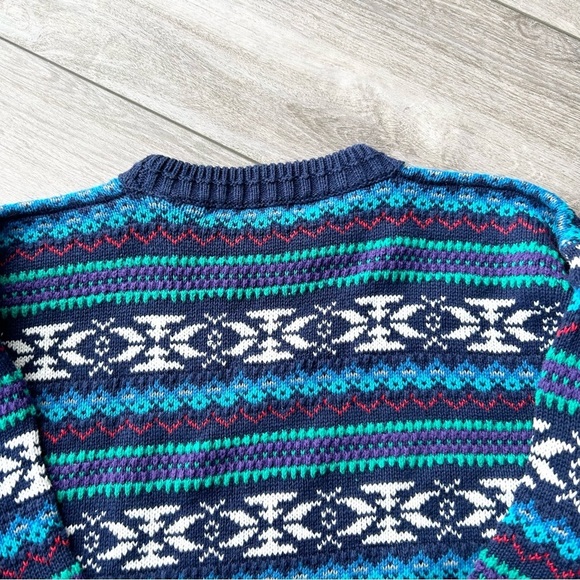 Vintage Northern Isles Blue Fair Isle Crew Neck Sweater Made in  Hong Kong - Picture 14 of 15
